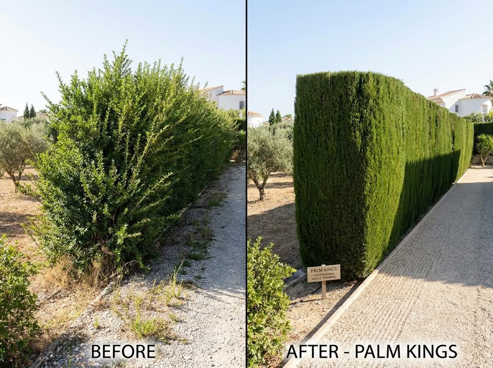 Palm Kings before and after hedge trimming